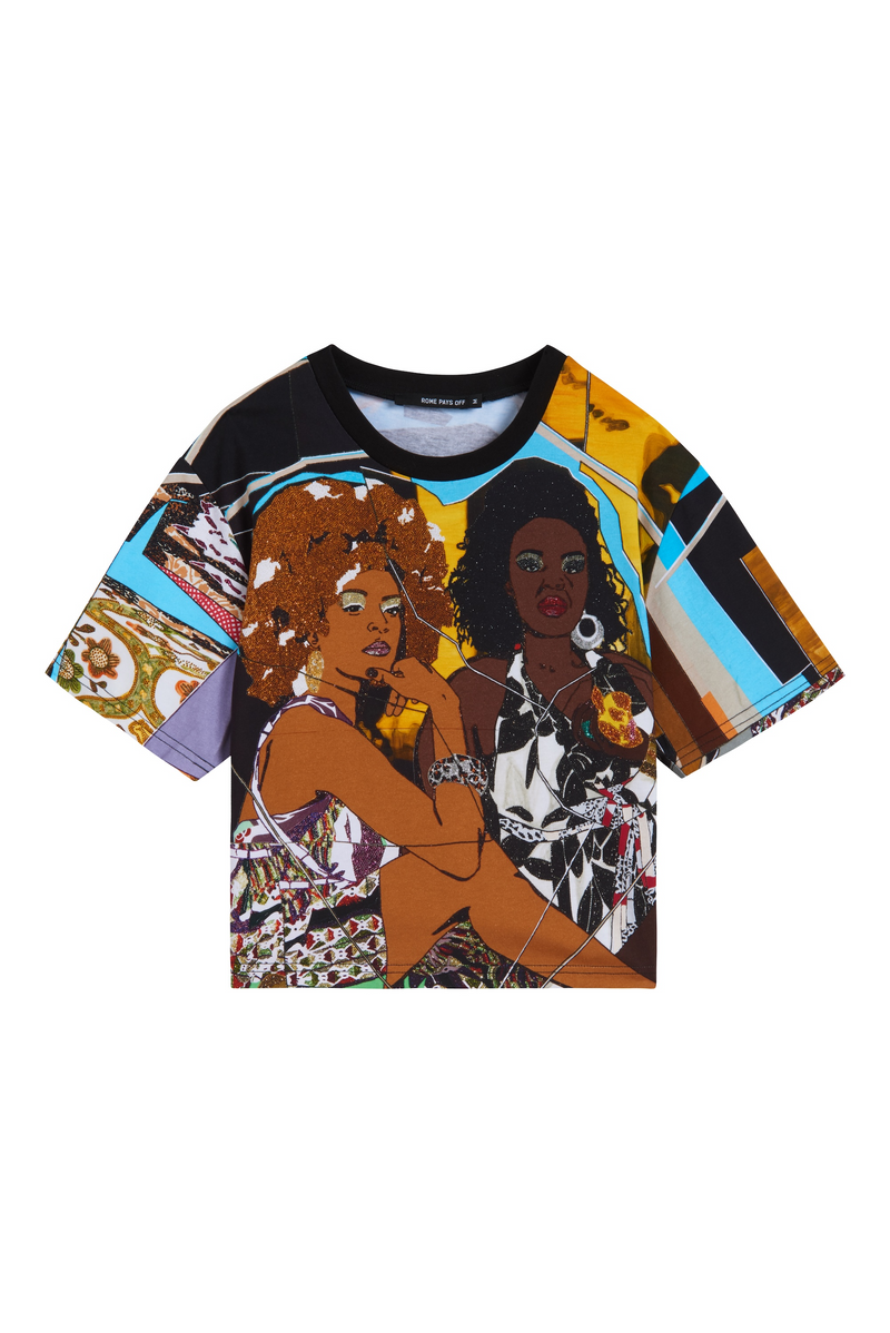 Trois Femme Noir Premium All-Over Print Womens Cropped T-shirt