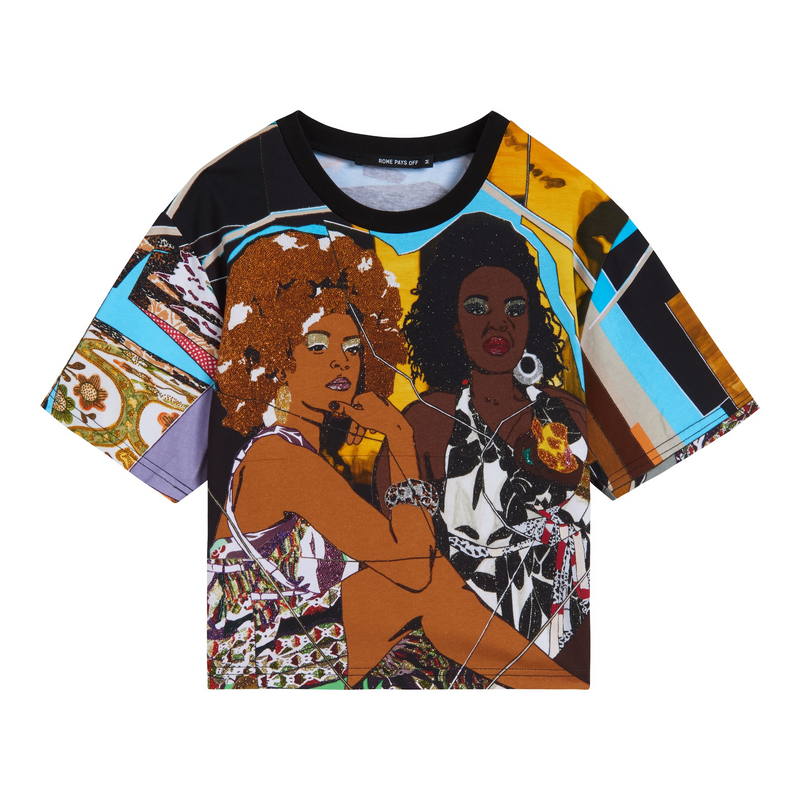 Trois Femme Noir Premium All-Over Print Womens Cropped T-shirt