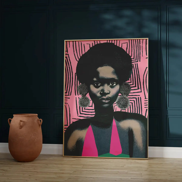 Issa II Pink Portrait of Black Woman | Mixed Media Art