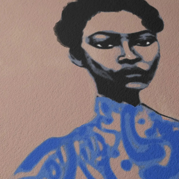 Jenee. Blue Portrait of Black Woman | Afro Caribbean Art