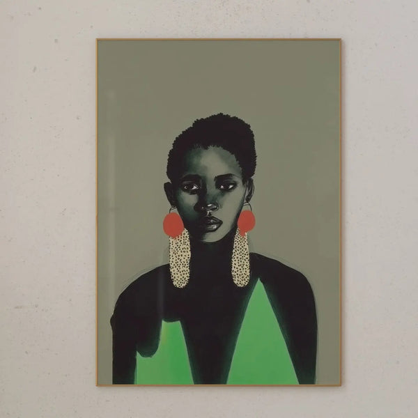 Ngozi. Vintage Green Portrait | Afro Caribbean Art